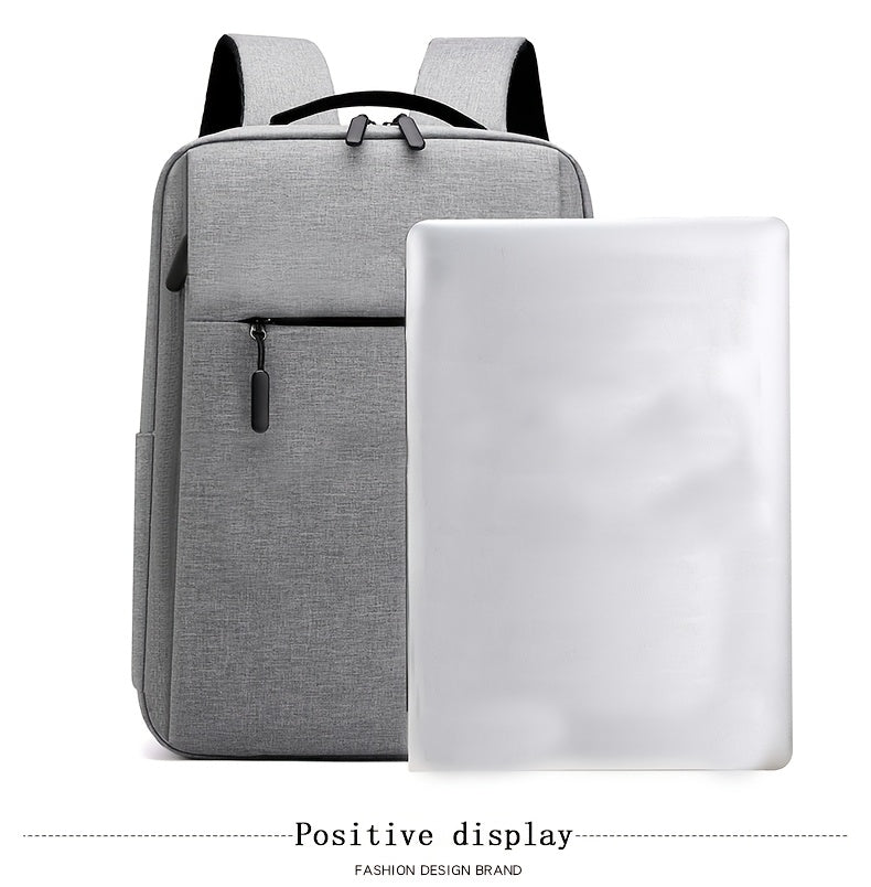 1pc Lightweight Business Laptop Backpack, 33.02/35.56/38.1 cm Computer Bag with USB Charging Port, Adjustable Straps, Zipper Closure, Polyester Lining, Wet Wipe Clean, Black Fabric Travel & Student Bookbag for Men and Women,