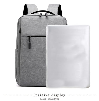 1pc Lightweight Business Laptop Backpack, 33.02/35.56/38.1 cm Computer Bag with USB Charging Port, Adjustable Straps, Zipper Closure, Polyester Lining, Wet Wipe Clean, Black Fabric Travel & Student Bookbag for Men and Women,