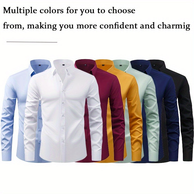 2025 New Men'S Business Slim-Fit Long-Sleeve Shirt, Wrinkle-Free, Elastic, And Smooth Fabric.