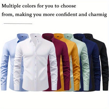 2025 New Men'S Business Slim-Fit Long-Sleeve Shirt, Wrinkle-Free, Elastic, And Smooth Fabric.