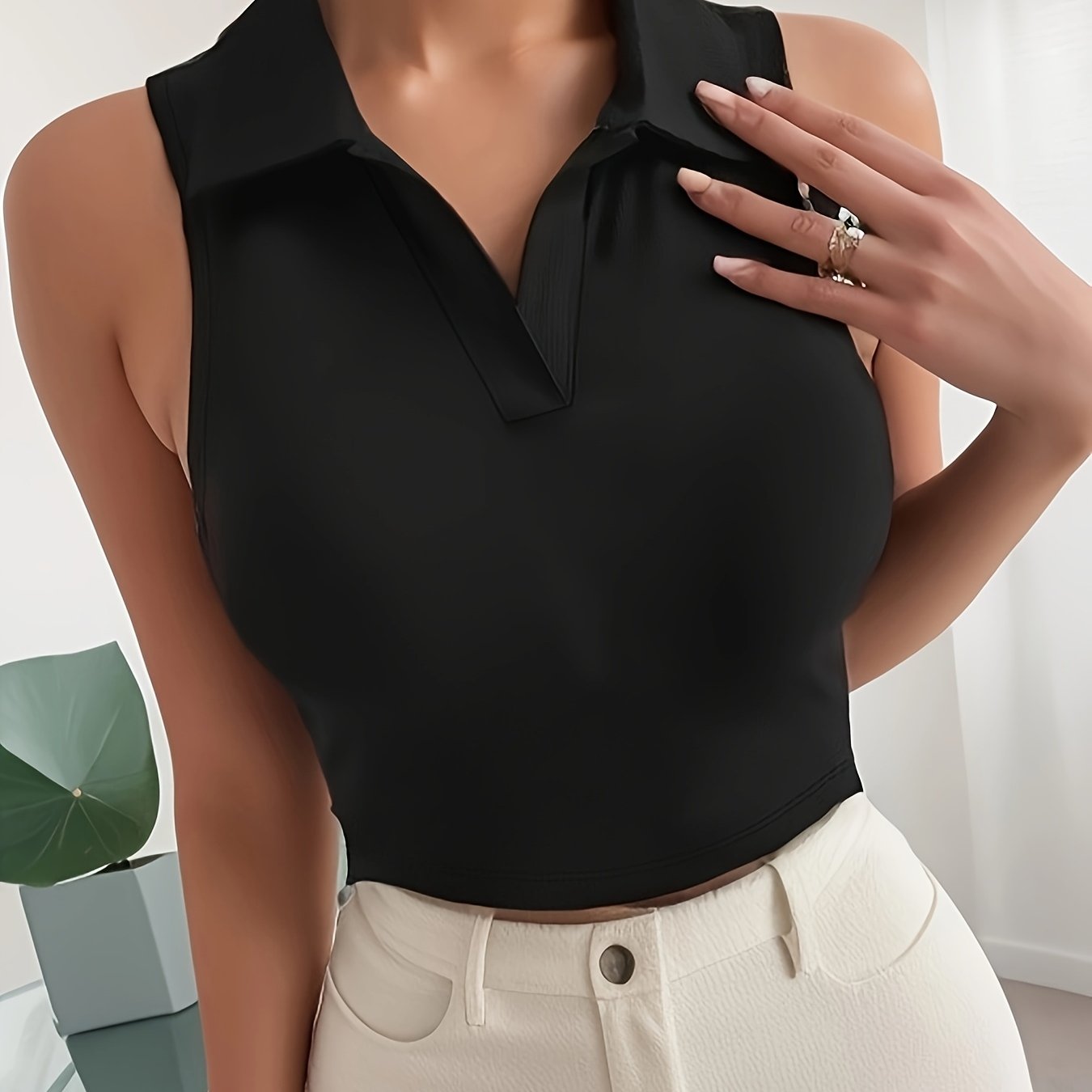 Women's Fashion Casual Sports Yoga Running Short Top with Elastic Neckline and Belly Button