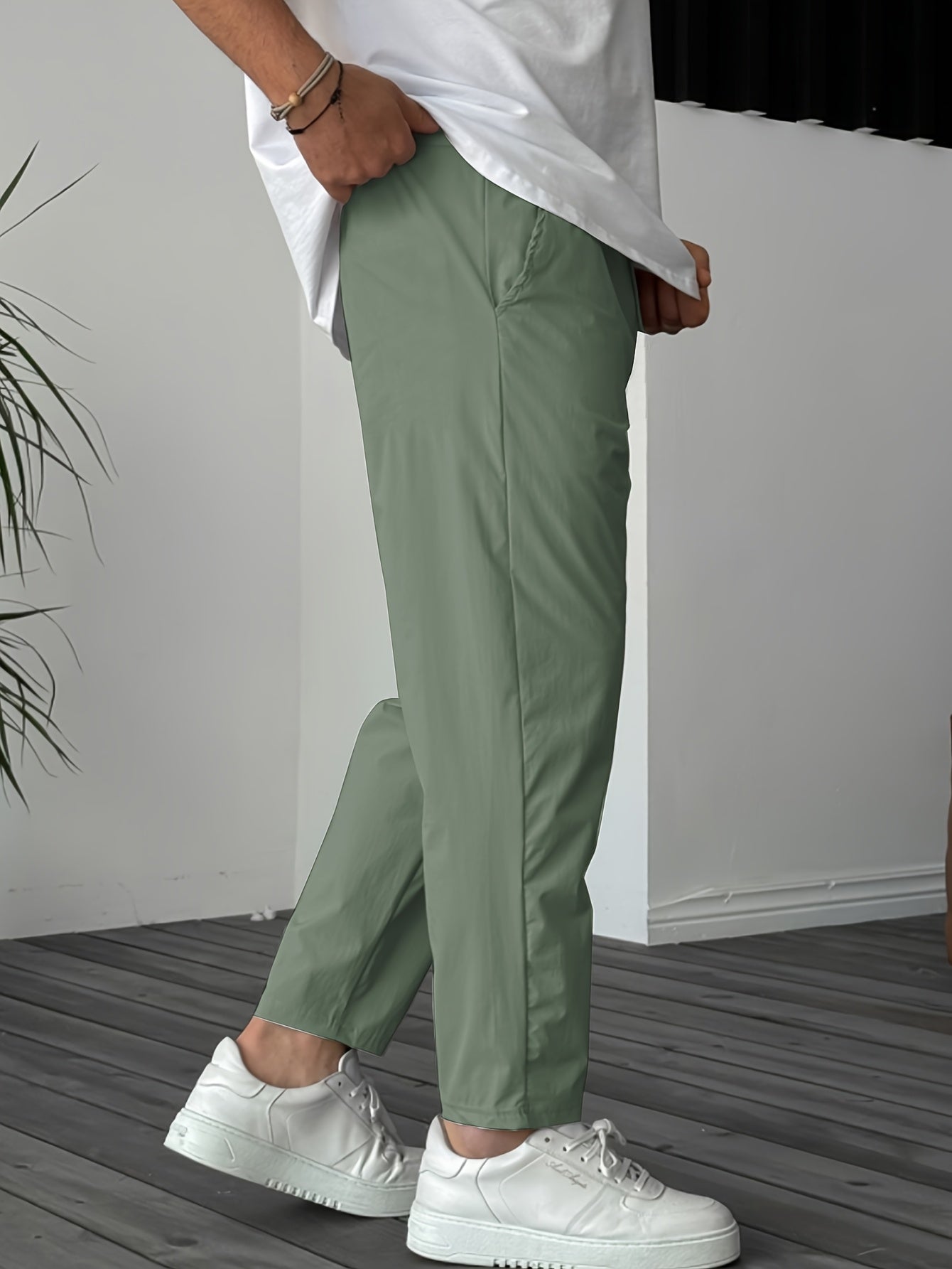 Men's Solid Pants With Pockets, Casual Drawstring Trousers For Outdoor Activities Gift