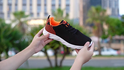 Men's Knitted Breathable Running Shoes, Lightweight Non-Slip Soft Sole, Comfortable for Outdoor Walking, Jogging, Fitness, Daily Activities, EVA Sole, Fabric Upper, Low-Top, Lace-Up Closure, Striped Pattern, All-Season Fashio