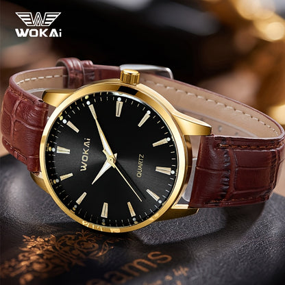 WOKAI Men'S Luxury Sports Watch - Waterproof, Quartz Movement, Round Dial with Roman Numerals & LED Display, Faux Leather Strap, Perfect for Casual or Active Lifestyles, Sporty Timepiece | Stylish Timepiece | Durable Watch