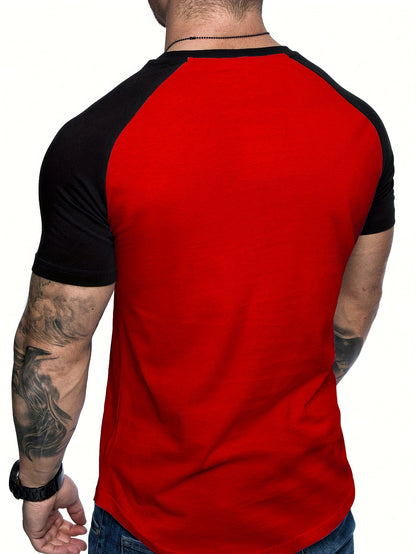 Chic Printed T-shirt, Men's Casual Street Style Stretch Round Neck Tee Shirt For Summer