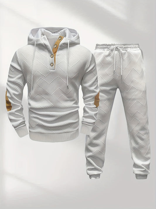 Men's Casual Fashion Set Knit Jacquard Hoodie and Pants 2pcs Set