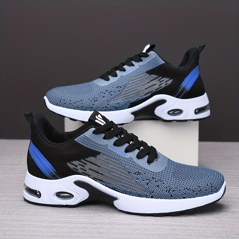 All-Season Breathable Knit Men'S Shoes with Cushioning Air Cushion for Sports, Lightweight And Soft Elastic Running Fitness Shoes, Versatile for Daily Commuting, Lace-Up, Low Top, Fabric Upper, Fabric Inner, PVC Sole, Fabric