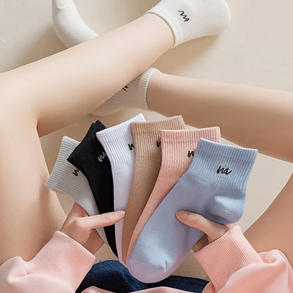 7 Pairs of Spring And Summer Casual Sports Socks, Breathable And Sweat-Absorbing, Simple And Versatile Women'S Ankle Socks.