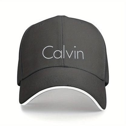 Men's Sporty Breathable Polyester Baseball Cap with Modern Metallic Calvin Text Pattern - Black & White Contrast Design for Fitness, Running, Couples Matching Hats, Fitness Accessory, Sleek Sporty Style, Comfortable Headwear