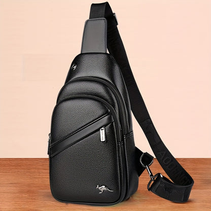 MOEPEQDAISHU Men's Synthetic Leather Crossbody Bag - Adjustable Strap, Multiple Compartments, Casual Style, Black, Perfect for Daily Commute, Casual Crossbody Bag | Modern Men's Bag | Textured Finish, Purse Crossbody