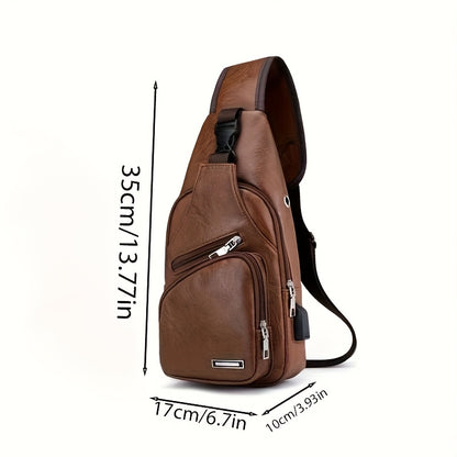 2025 New Men'S Fashion Chest Bag - Soft Faux Leather Anti-Theft Crossbody Bag with Multiple Compartments, Adjustable Strap & Zipper Closure for Gym, Travel, Casual Outings (Brown), Secure Travel Pouch, Textured Finish