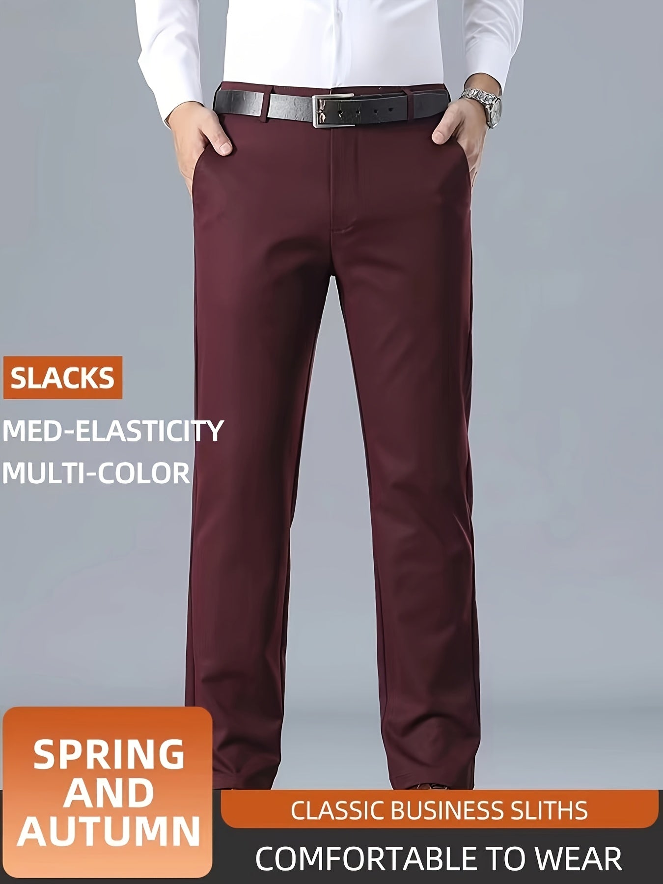 Men's Casual Solid Color Dress Pants - Polyester Blend, Woven, Regular Fit, All-Season Comfort, Adult Suit Pants