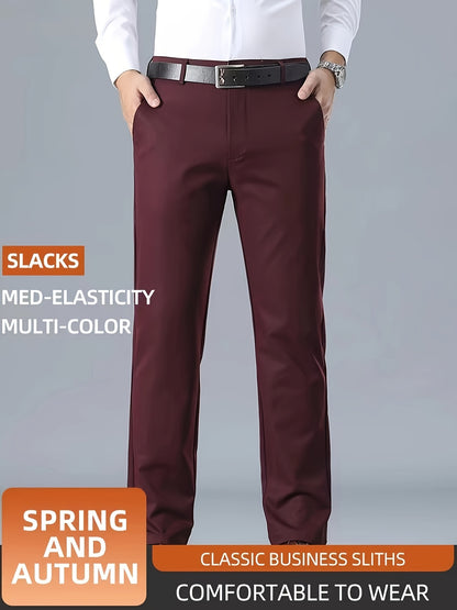 Men's Casual Solid Color Dress Pants - Polyester Blend, Woven, Regular Fit, All-Season Comfort, Adult Suit Pants