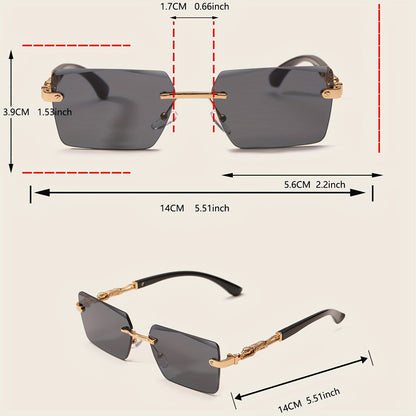 A pair of fashionable glasses with a retro style, featuring rimless leopard print temples and a compact trendy frame