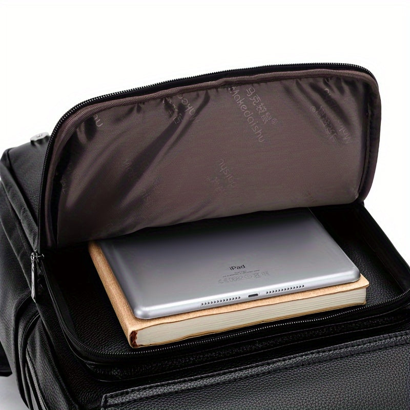 Stylish Men's Backpack - Multifunctional, Large Capacity for 39.62cm Laptop, Business & Travel Ready, Durable PU Material
