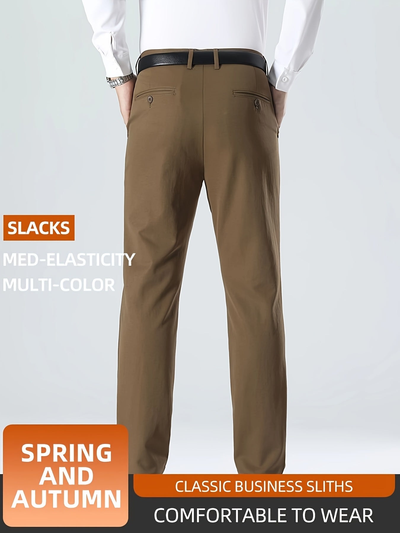 Men's Casual Solid Color Dress Pants - Polyester Blend, Woven, Regular Fit, All-Season Comfort, Adult Suit Pants