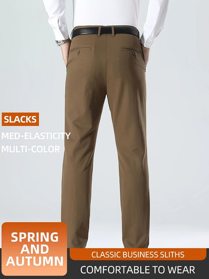 Men's Casual Solid Color Dress Pants - Polyester Blend, Woven, Regular Fit, All-Season Comfort, Adult Suit Pants