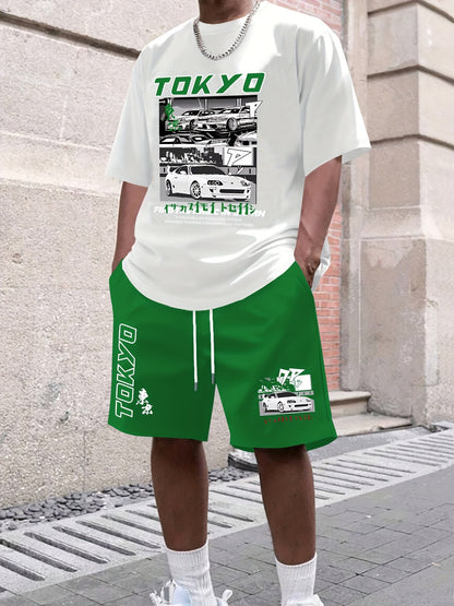 Men's suit short sleeve T-shirt and shorts