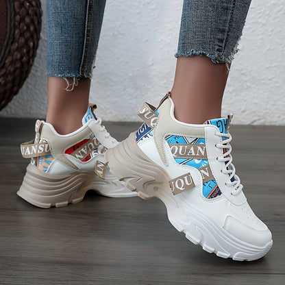 Women's Letter Design Chunky Sneakers, Fashion Lace Up Outdoor Shoes, Comfortable Low Top Sport Shoes