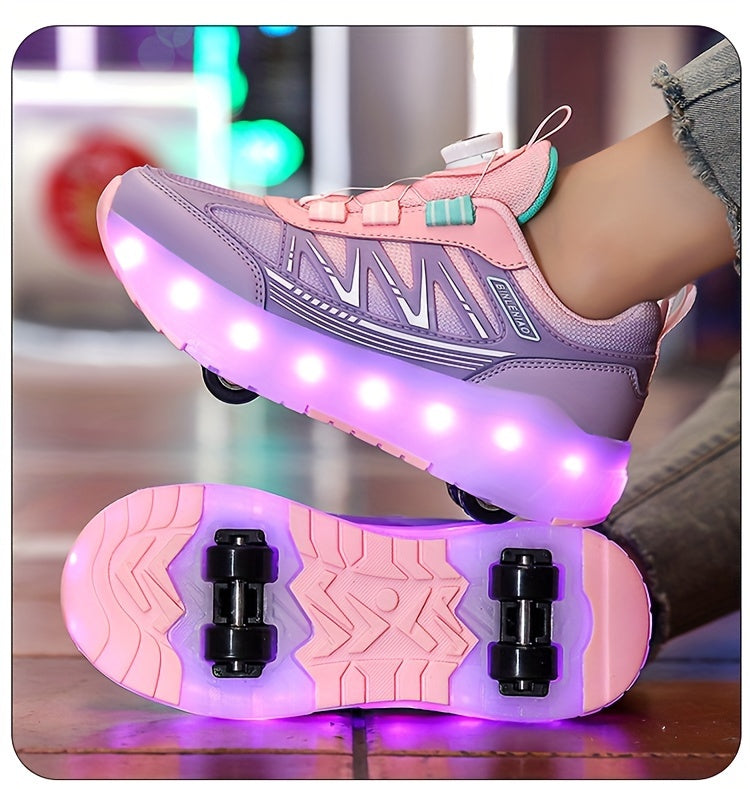 Children's pulley shoes for girls rechargeable glowing four-wheel removable sneakers with wheels