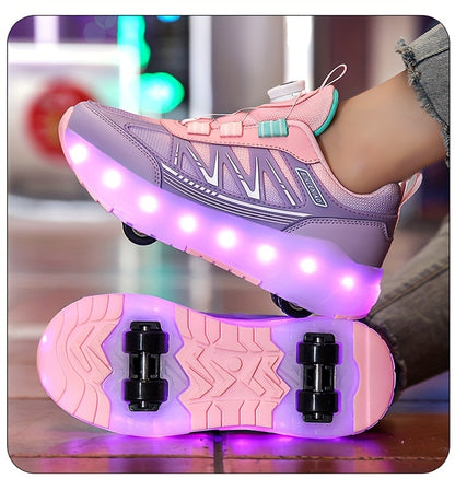 Children's pulley shoes for girls rechargeable glowing four-wheel removable sneakers with wheels