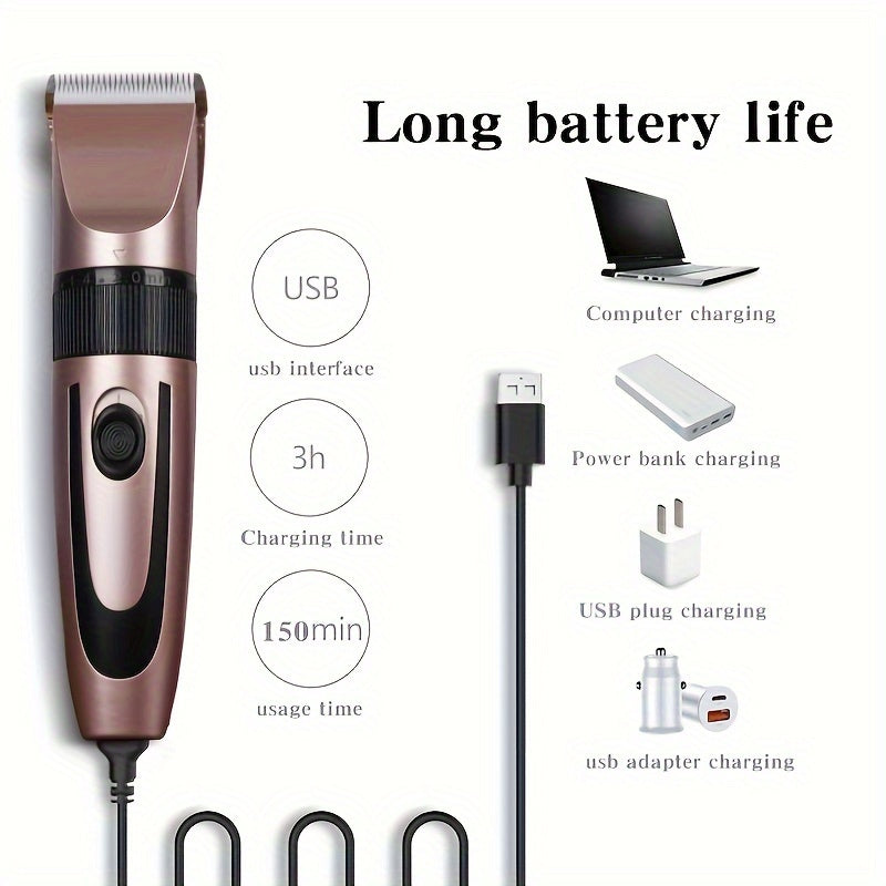 HIENA Multi-Purpose Electric Hair Clipper Kit - Sleek Metallic Finish, USB Rechargeable with 320mAh Lithium Battery, Includes 4 Combs & Cleaning Brush, Ideal for Body, Leg & Private Grooming, Personal Grooming Kit|Professiona