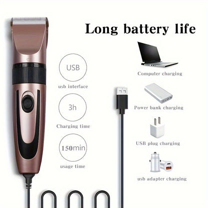 HIENA Multi-Purpose Electric Hair Clipper Kit - Sleek Metallic Finish, USB Rechargeable with 320mAh Lithium Battery, Includes 4 Combs & Cleaning Brush, Ideal for Body, Leg & Private Grooming, Personal Grooming Kit|Professiona