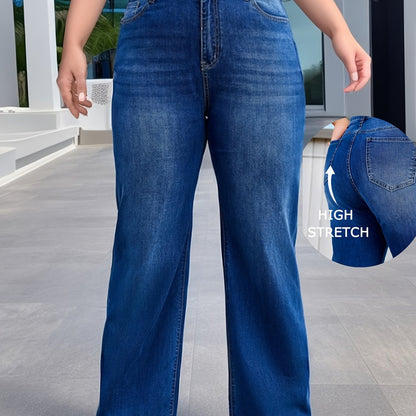 Women's Plus Solid Casual Straight Leg Jean Pants