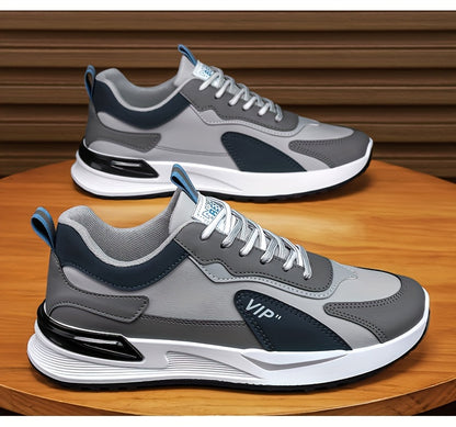 Men'S Casual Sneakers - Low Top, Lace-Up, All-Season Athletic Shoes with "VIP" Patch, White & Gray, Stylish Running & Hiking Boots, Casual Footwear | Modern Casual Sneakers | Durable Footwear