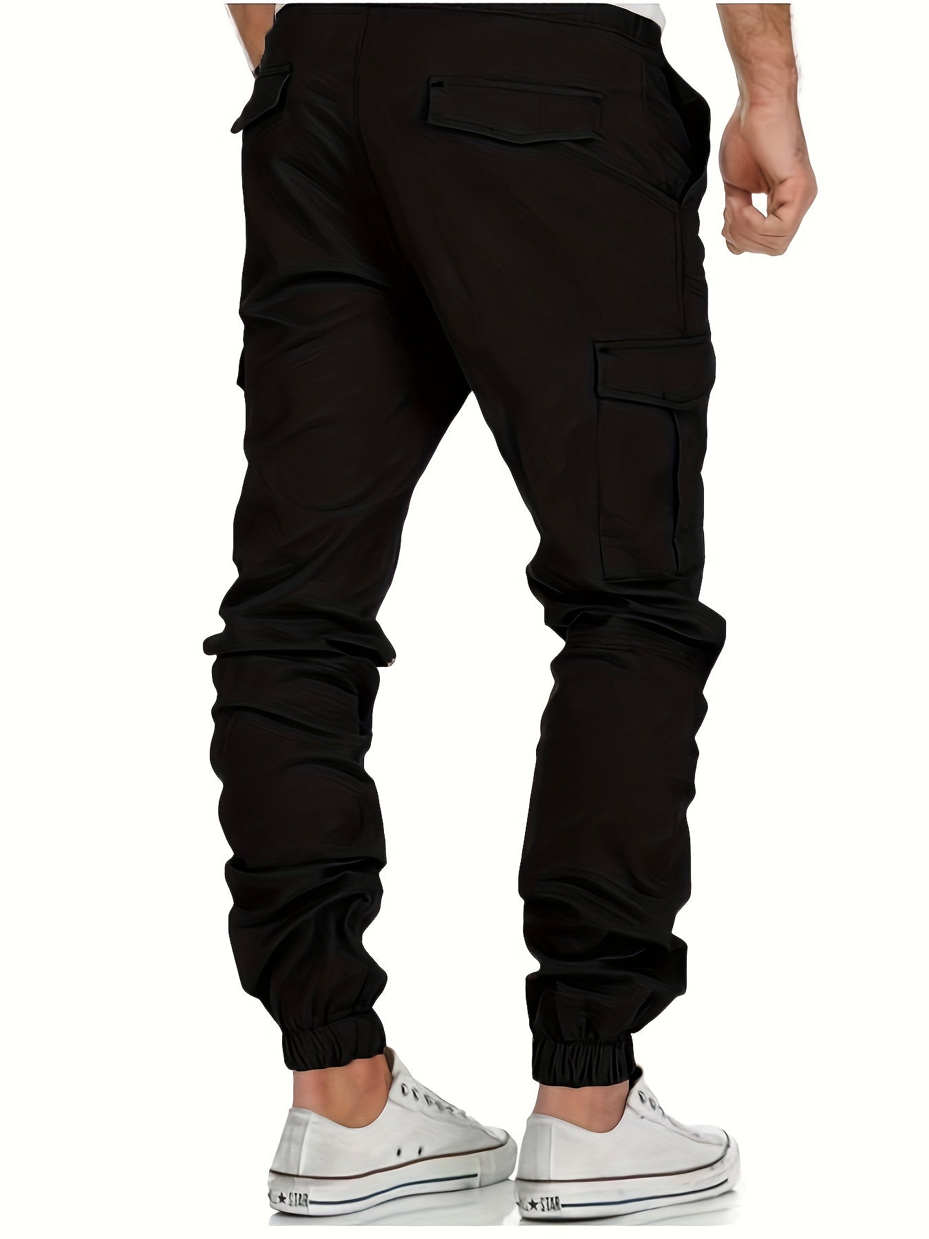 Men's Trendy Solid Footed Cargo Pants With Side Pocket, Comfy Casual Regular Fit Trousers For Men's Outdoor Activities