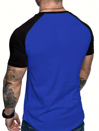 Chic Printed T-shirt, Men's Casual Street Style Stretch Round Neck Tee Shirt For Summer