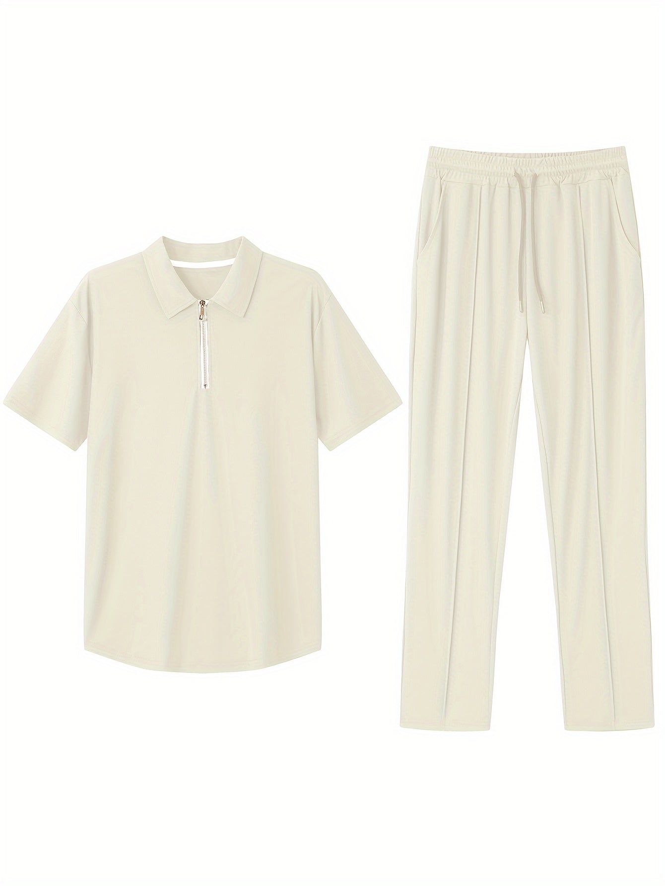 Men's Slim-Fit Casual & Joggers Set - Breathable Polyester, Short Sleeve, Summer Outdoor Wear