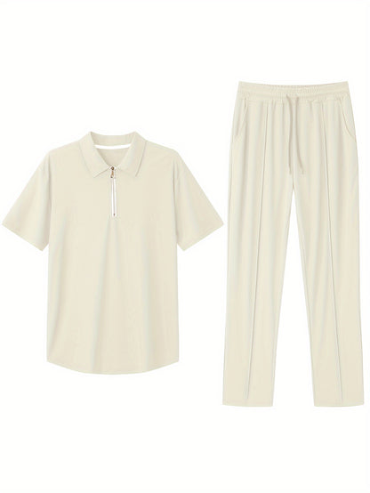 Men's Slim-Fit Casual & Joggers Set - Breathable Polyester, Short Sleeve, Summer Outdoor Wear