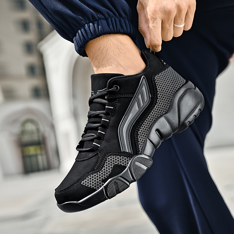 Men's Casual Sporty Sneakers - High Quality PU Upper, Non-Slip Rubber Sole with Cushioned Comfort & Inner Arch Support, Low-Top Lace-Up Design for All-Day Wear (Black/White) - Spring/Fall/Winter Seasonal Versatility, Comforta