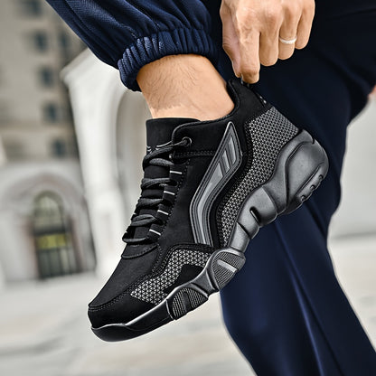 Men's Casual Sporty Sneakers - High Quality PU Upper, Non-Slip Rubber Sole with Cushioned Comfort & Inner Arch Support, Low-Top Lace-Up Design for All-Day Wear (Black/White) - Spring/Fall/Winter Seasonal Versatility, Comforta
