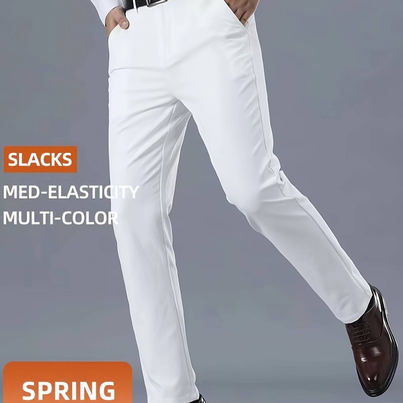 Men's Casual Solid Color Dress Pants - Polyester Blend, Woven, Regular Fit, All-Season Comfort, Adult Suit Pants