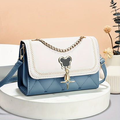 Fashion Crossbody Bag, Women's Embroidery Flap Purse, Chain Decor Shoulder Bag