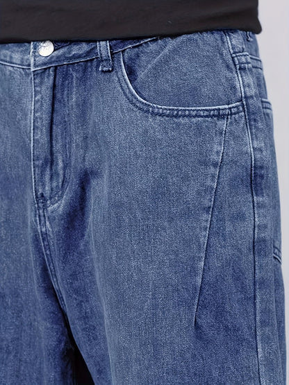 1pc Men'S Casual Denim Jeans - Classic Washed Straight-Leg Pants with Pockets, Non-Stretch Fabric, Regular Fit, All-Season Loose Denim for Adults, Casual Outing Style