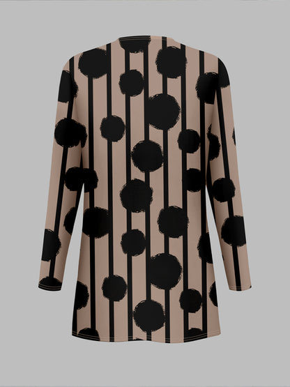 Women'S 3pcs Set, Polka Dot Print Cardigan & Solid Color Vest Casual Pants Daily Outfit