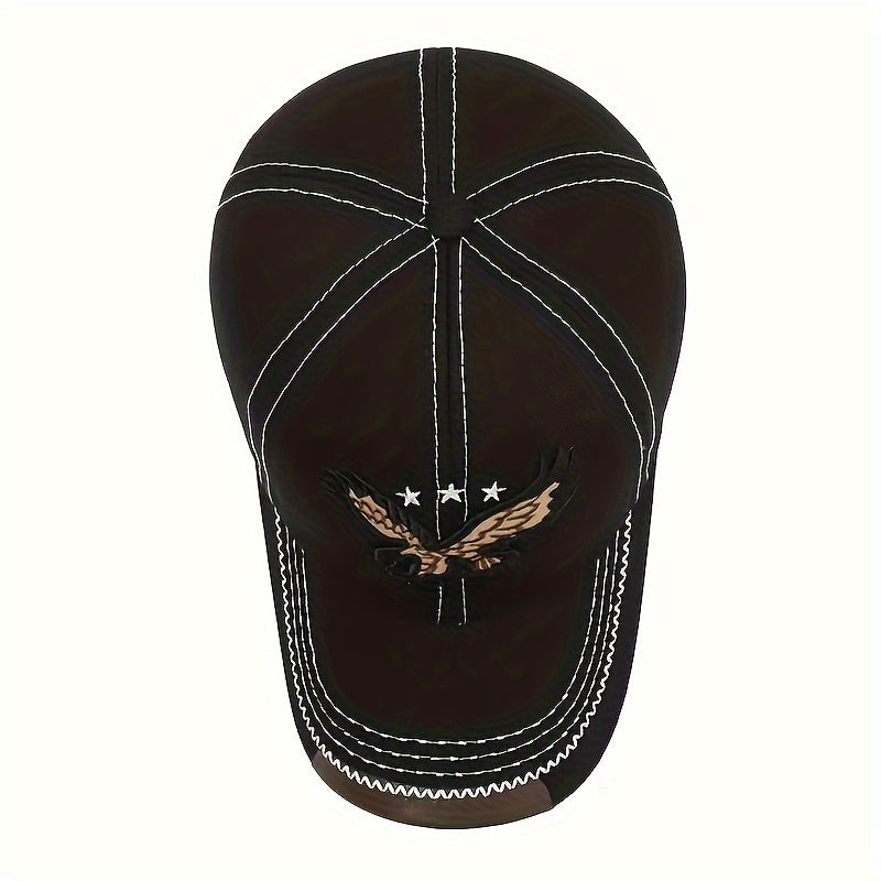 2pcs ZDEDE 3D Eagle Embroidered Baseball Cap - Stylish & Durable Adjustable Snapback Hat with Faux Leather Patch, Black Polyester for Outdoor Sports & Casual Wear - Perfect for Men & Women