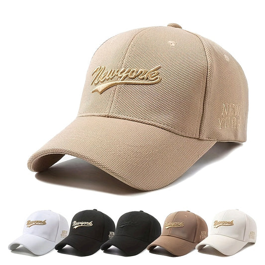 Adjustable Embroidered "NEW YORK" Baseball Cap, Wide Brim, Mesh Back, Casual Style in Beige, Black, White, Dark Brown, Navy Blue, Red, Green, and Yellow Colors, Fashionable and Comfortable for All Seasons, Allseason Hat | Mod