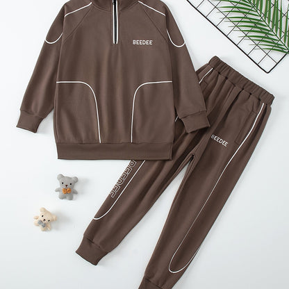 Boys' Casual Sportswear Set - Zip-Up Stand Collar Jacket & Joggers, Long Sleeve, Polyester - Perfect for Spring/Fall Outdoor Activities, Perfect for Outdoor