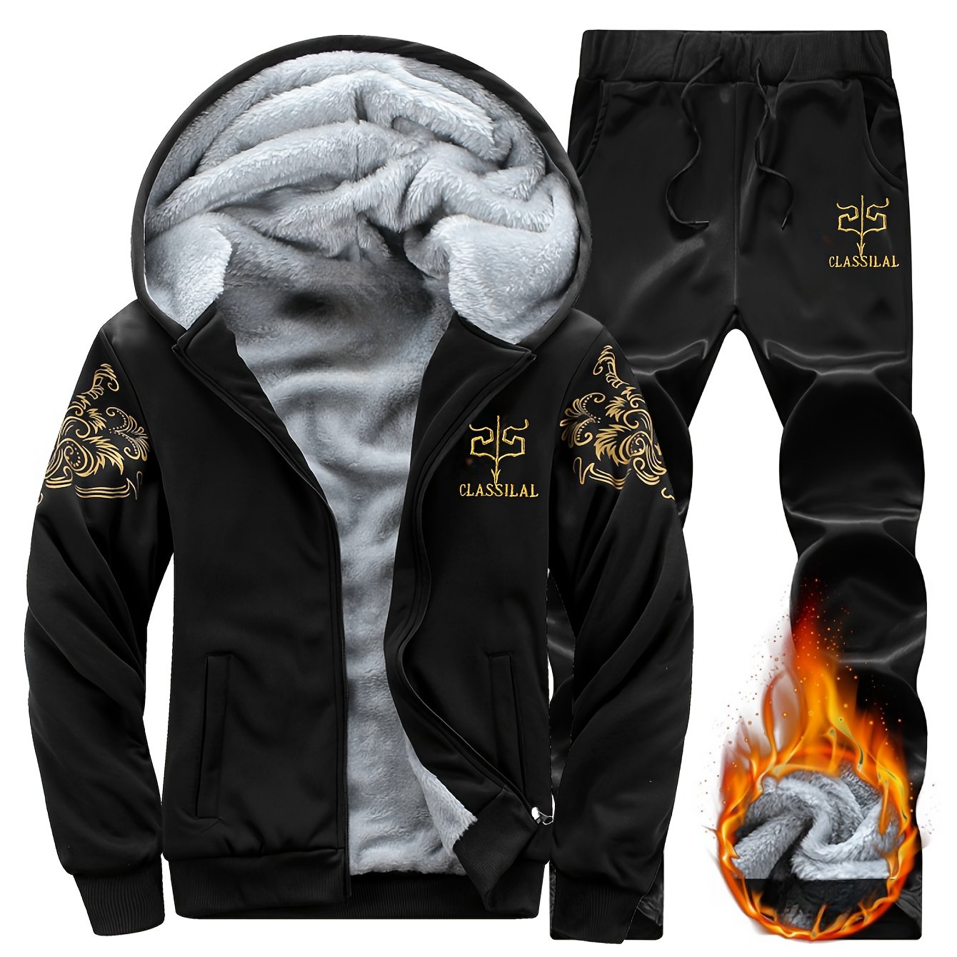 Autumn and Winter Men's Sports Casual Suit Men's Plus Velvet Thickened Hooded Sportswear Cardigan Fitness Suit Warm Home Wear