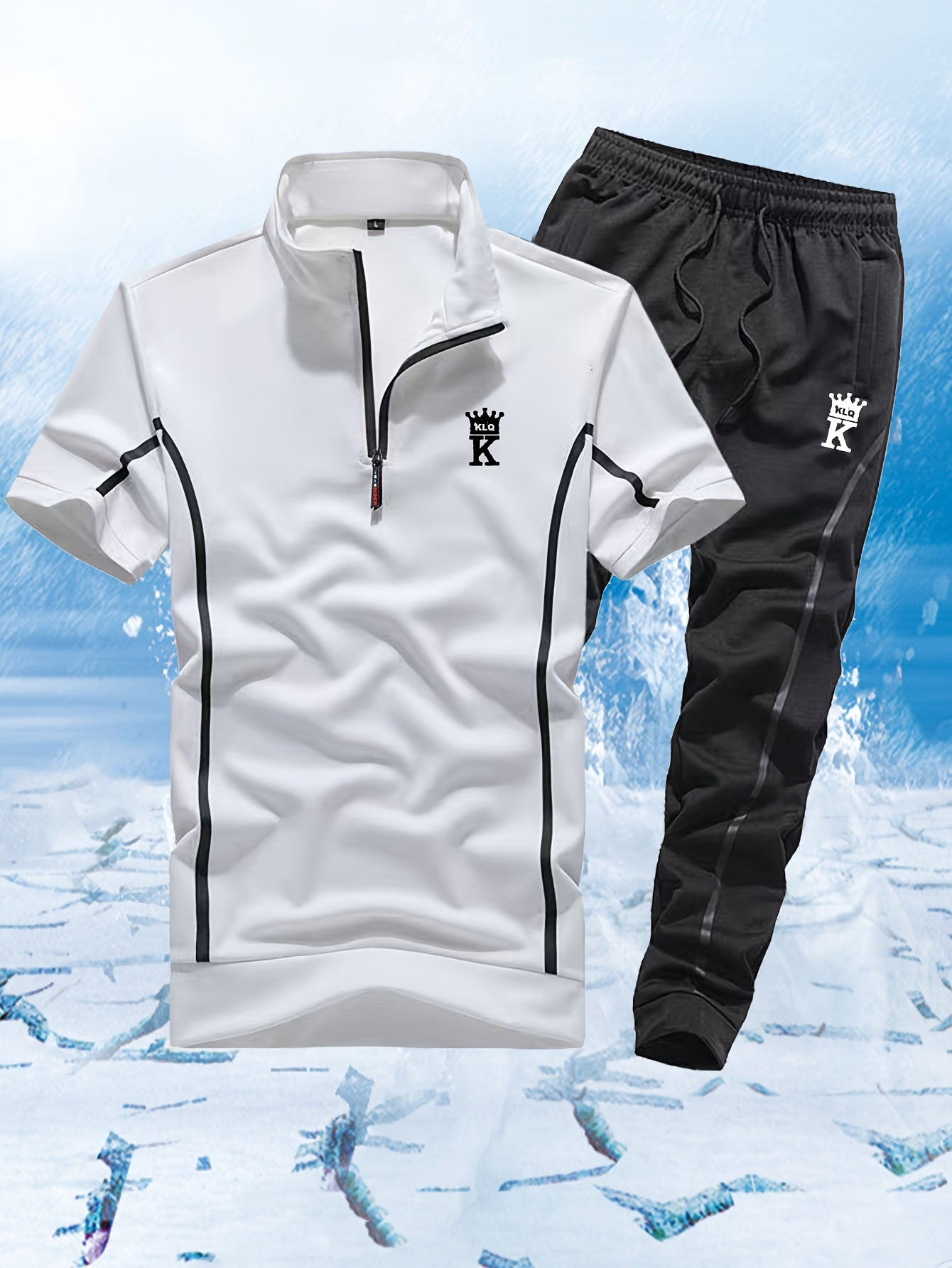 Men's Summer Casual Stand Collar Drawstring Sportswear Set