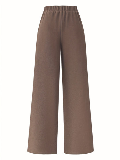 Elegant daily commuting two-piece set for ladies, featuring a color-blocked and pieced-together shirt and wide-leg trousers, suitable for all four seasons and machine washable.