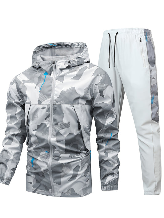 Men'S Lightweight Climbing Hooded Jacket - Quick-Dry Windproof Outdoor Sports Coat with Camouflage Pattern, Spring/Fall Casual & Training Wear, Regular Fit for Hiking, Running, Gym, Hiking Apparel, Durable Fabric