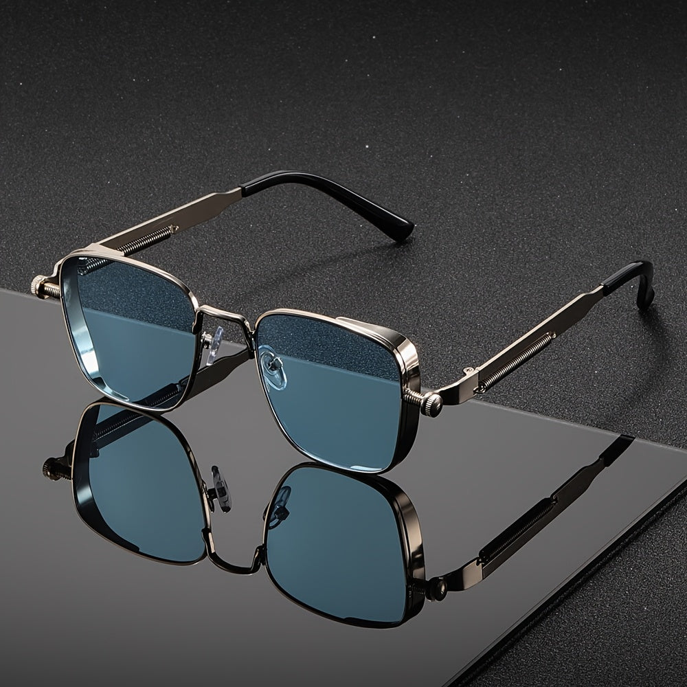 Vintage Steampunk Fashion Glasses for Men and Women - Golden-Tone Metal Frame with Green Tinted Lenses, Perfect for Parties, Music Festivals, and Casual Attire, Festival Eyewear, Retro Aesthetic, Durable Eyewear