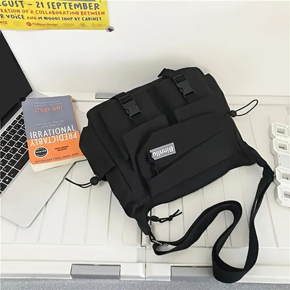 Trendy Nylon Messenger Bag - Casual Japanese-Inspired Shoulder Bag with Adjustable Strap, Large Capacity, Multi-Pocket Design for School & Sports, Blue & White