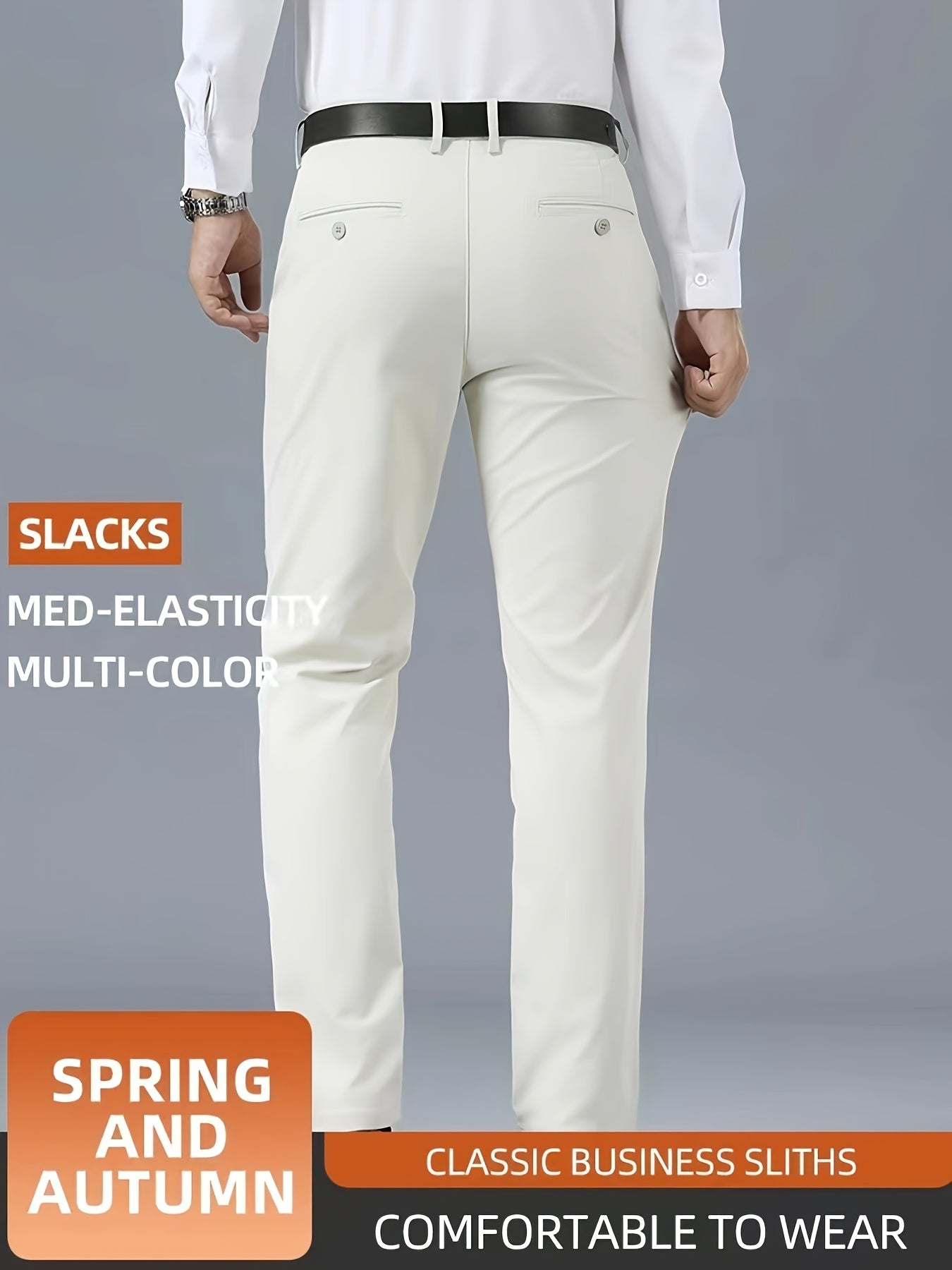 Men's Casual Solid Color Dress Pants - Polyester Blend, Woven, Regular Fit, All-Season Comfort, Adult Suit Pants