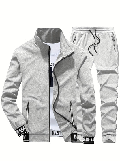 Spring and Autumn Men's Stand Collar Sports Casual Pants Suit